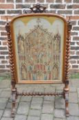 19th century fire screen with needle point tapestry