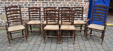 8 (inc 2 carvers) rush seated ladder back chairs