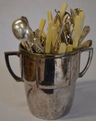 Large silver plated trophy cup/vase and quantity of silver plated cutlery