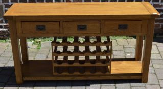 Modern solid oak sideboard with wine rack