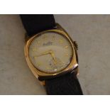 9ct gold body Bentima star wristwatch on leather strap