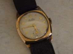 9ct gold body Bentima star wristwatch on leather strap