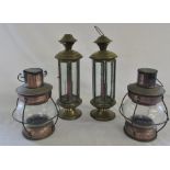 2 pairs of brass and copper lanterns