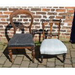 Victorian ebonised nursing chair and a balloon back chair