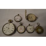 6 silver pocket watches for spares/repair including ladies Swiss fob watches