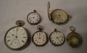 6 silver pocket watches for spares/repair including ladies Swiss fob watches