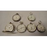 6 silver pocket watches for spares/repair including Revue and Acme Lever