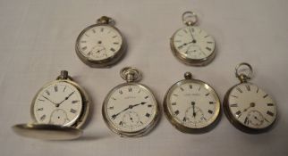 6 silver pocket watches for spares/repair including Revue and Acme Lever