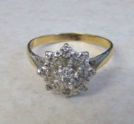 18ct gold diamond cluster ring 0.15 ct size S weight 3.