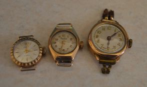 3 9ct gold wristwatches including Volta,
