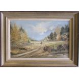 Oil on canvas of a rural scene 'Near Sandringham' by Shirley Carnt signed lower left (label to