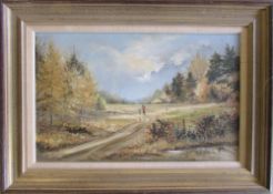 Oil on canvas of a rural scene 'Near Sandringham' by Shirley Carnt signed lower left (label to