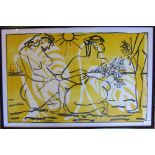Cornish school print of beached nudes with flowers by Charles Breaker (1906-1985) 78 cm x 52 cm