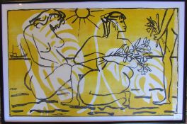 Cornish school print of beached nudes with flowers by Charles Breaker (1906-1985) 78 cm x 52 cm