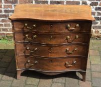 Georgian serpentine fronted mahogany veneer chest of drawers with swan neck handles & splayed