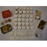 A large collection of Waltham pocket watches and parts, approx 30 movements with dials,