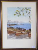 Watercolour of pleasure boats at Hornsea Mere by Alf Newsome (1932-2017) signed and dated 1986 45