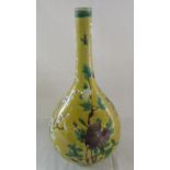 Chinese yellow and green ground bulbous vase with prunus decoration H 34 cm