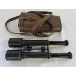 Negretti & Zambra telescopic binoculars with leather case & monogram CHH
