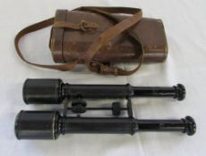 Negretti & Zambra telescopic binoculars with leather case & monogram CHH