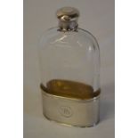 Silver and glass hip flask with removable drinking cup,
