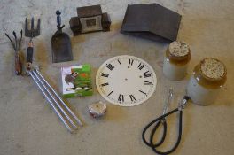 Mixed lot including stethoscope, clock dial,