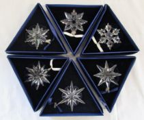 Collection of 6 Swarovski Christmas ornaments - 2005, 2006, 2009, 2010,