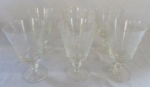 6 German stemmed engraved ale glasses with hops and barley