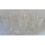 6 German stemmed engraved ale glasses with hops and barley