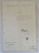 Rare German Nazi Pre-WWII letter signed by SS-Gruppenführer Reinhard Heydrich dated 4th March 1937