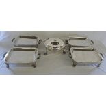 4 silver plate serving dishes & a lidded circular vegetable dish