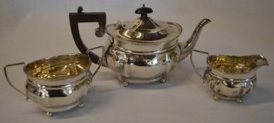 3 piece silver tea set comprising of tea pot, sugar bowl and milk jug,