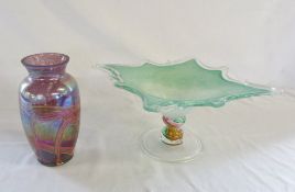 Murano glass comport L 40 cm & a opalescent vase H 23 cm