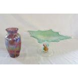 Murano glass comport L 40 cm & a opalescent vase H 23 cm