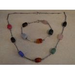 Silver semi precious stone matching necklace and bracelet