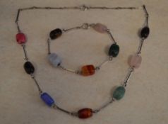 Silver semi precious stone matching necklace and bracelet