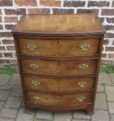 Small reproduction Georgian bow fronted walnut veneer chest of drawers