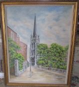 Large oil on canvas of St James Church Louth by Irene Courtney Smith 82 cm x 102 cm