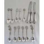 Small selection of silver handled knives, silver teaspoons some marked 800,