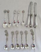 Small selection of silver handled knives, silver teaspoons some marked 800,