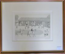 Limited edition lithograph entitled 'The trainer's yard' by Vincent Haddelsey (1934-2010) signed