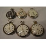 6 silver pocket watches for spares/repair including a half hunter and a pair case