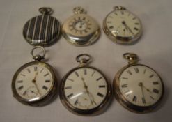 6 silver pocket watches for spares/repair including a half hunter and a pair case