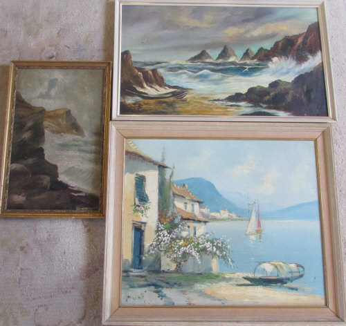 3 oil paintings relating to lake and coastal scenes