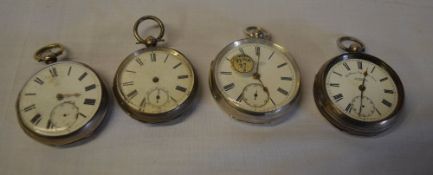 4 hallmarked silver pocket watches for spares/repair,