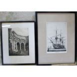 2 etchings by Graham Clilverd both signed in pencil inc HMS Victory (with dedication to 'P W Inwood