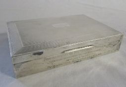 Silver cigarette box with double compartment Birmingham 1951 'Presented to Mr Gilbert Pither on the