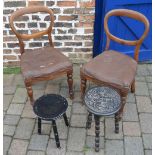Pair of Victorian balloon back chairs and two stools