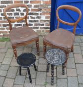 Pair of Victorian balloon back chairs and two stools