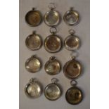 12 hallmarked silver pocket watch cases (no movements, some with crystals) for spares/repairs,